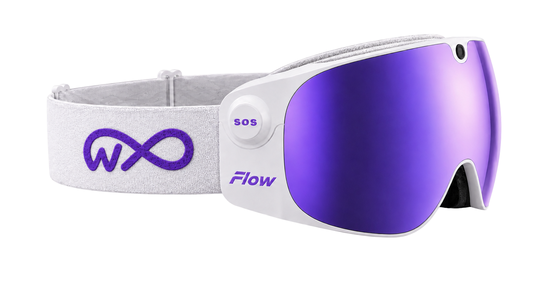 Flow S — white colorway with violet lens